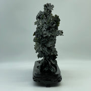 Natural Dark Green Nephrite Cricket Pair on Grapes Plant with Wooden Display 2,429.6g 241.0 by 100.0 by 260.0mm - Huangs Jadeite and Jewelry Pte Ltd