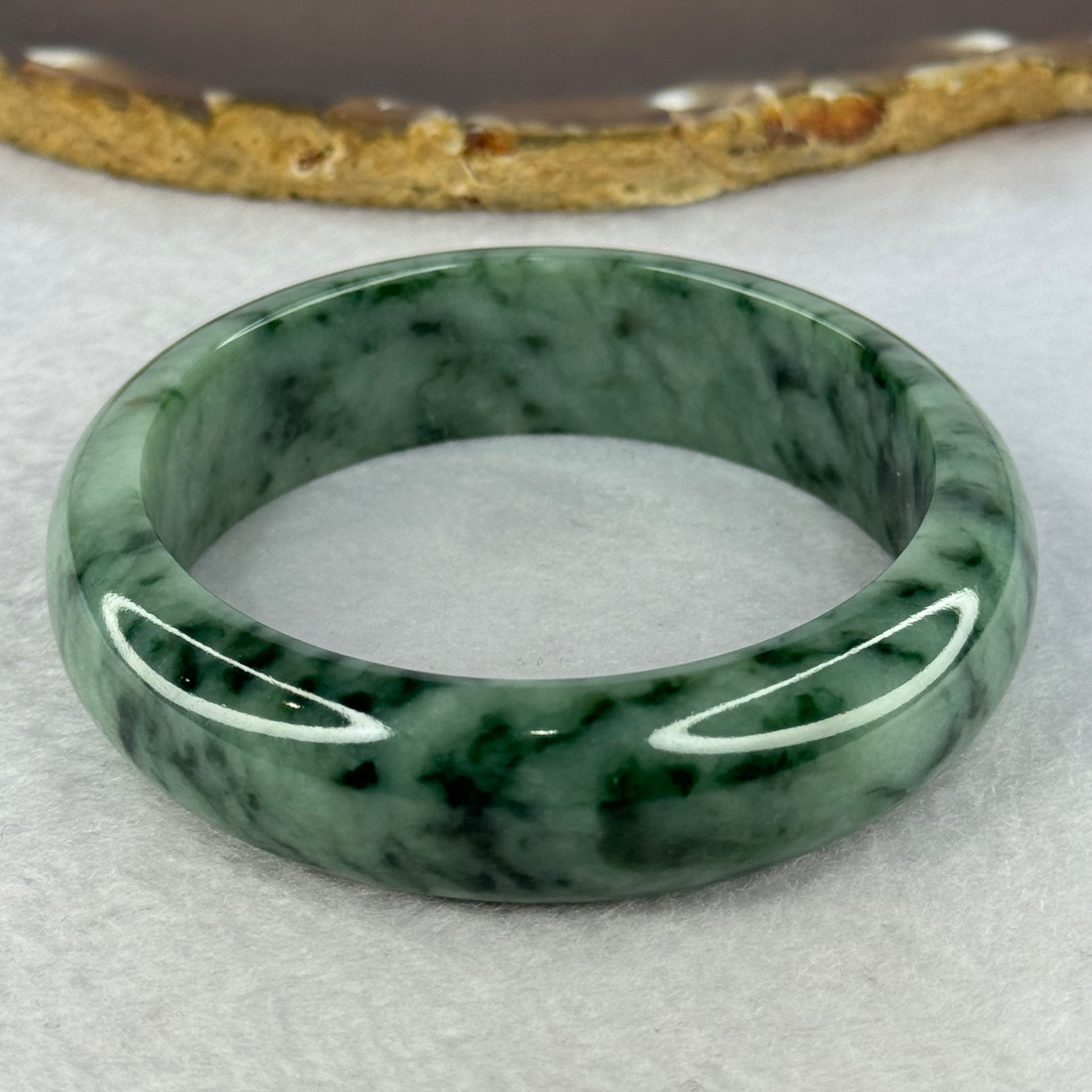 Type A Green with Moss Green Jadeite Bangle Internal Diameter 58.3mm 81.39g 17.3 by 8.9mm (Close to Perfect) - Huangs Jadeite and Jewelry Pte Ltd
