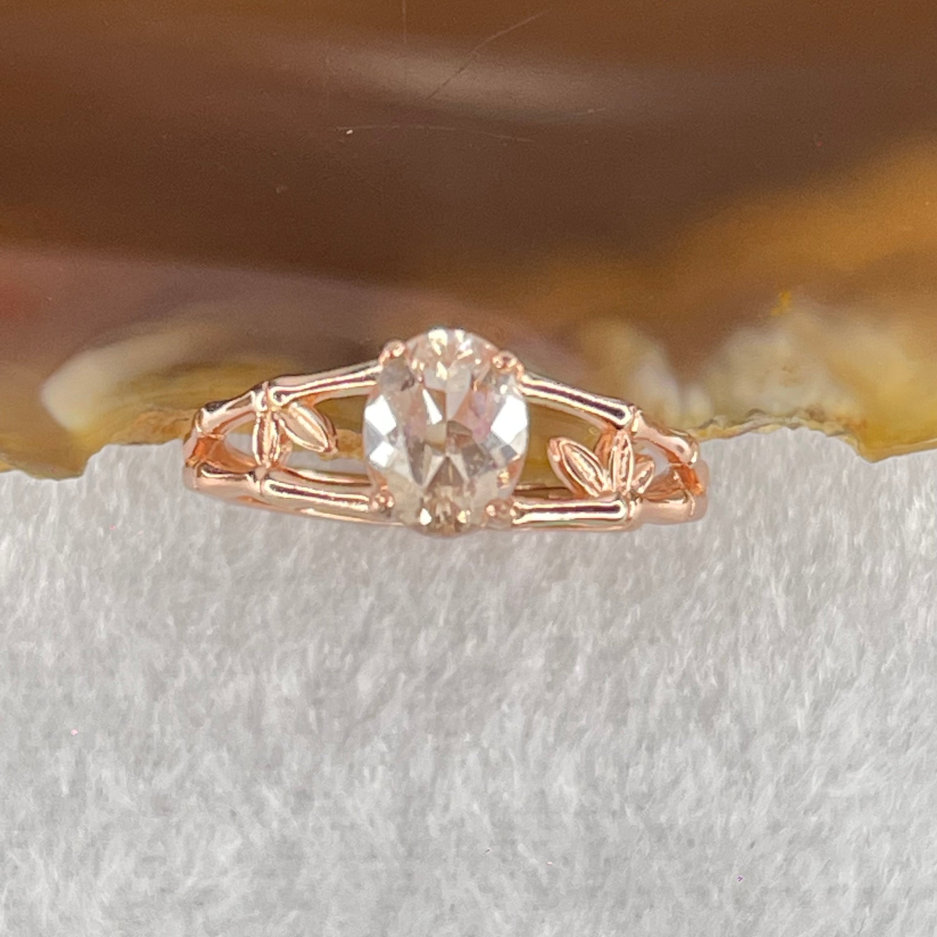 Natural Pink Morganite in S925 Sliver Rose Gold Color Bamboo Design Ring (Adjustable Size) 1.58g 6.8 by 5.1 by 3.5mm - Huangs Jadeite and Jewelry Pte Ltd