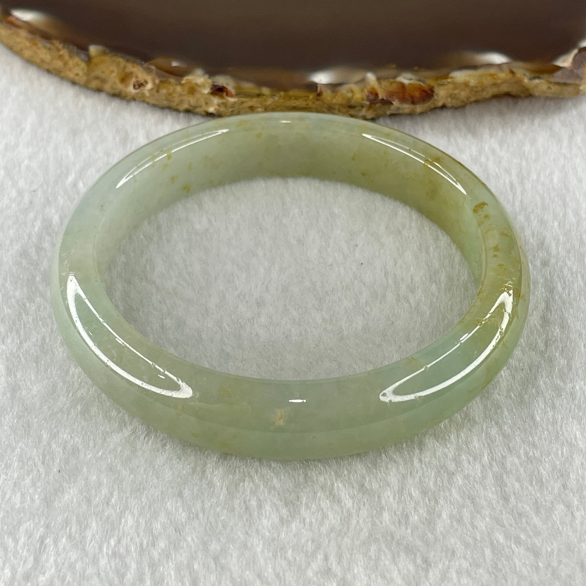 Natural Type A Super Jelly Light Green with Yellow Spots Jadeite Bangle 52.19g Inner Diameter 58.6mm 12.3 by 8.2mm (Close to Perfect) - Huangs Jadeite and Jewelry Pte Ltd