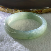 Type A Natural Jelly Semi Icy Light Green with Blueish Green Flora Piao Hua Jadeite Bangle 47.66g Inner Diameter 52.4mm 12.6 by 8.5mm (Internal Lines) - Huangs Jadeite and Jewelry Pte Ltd