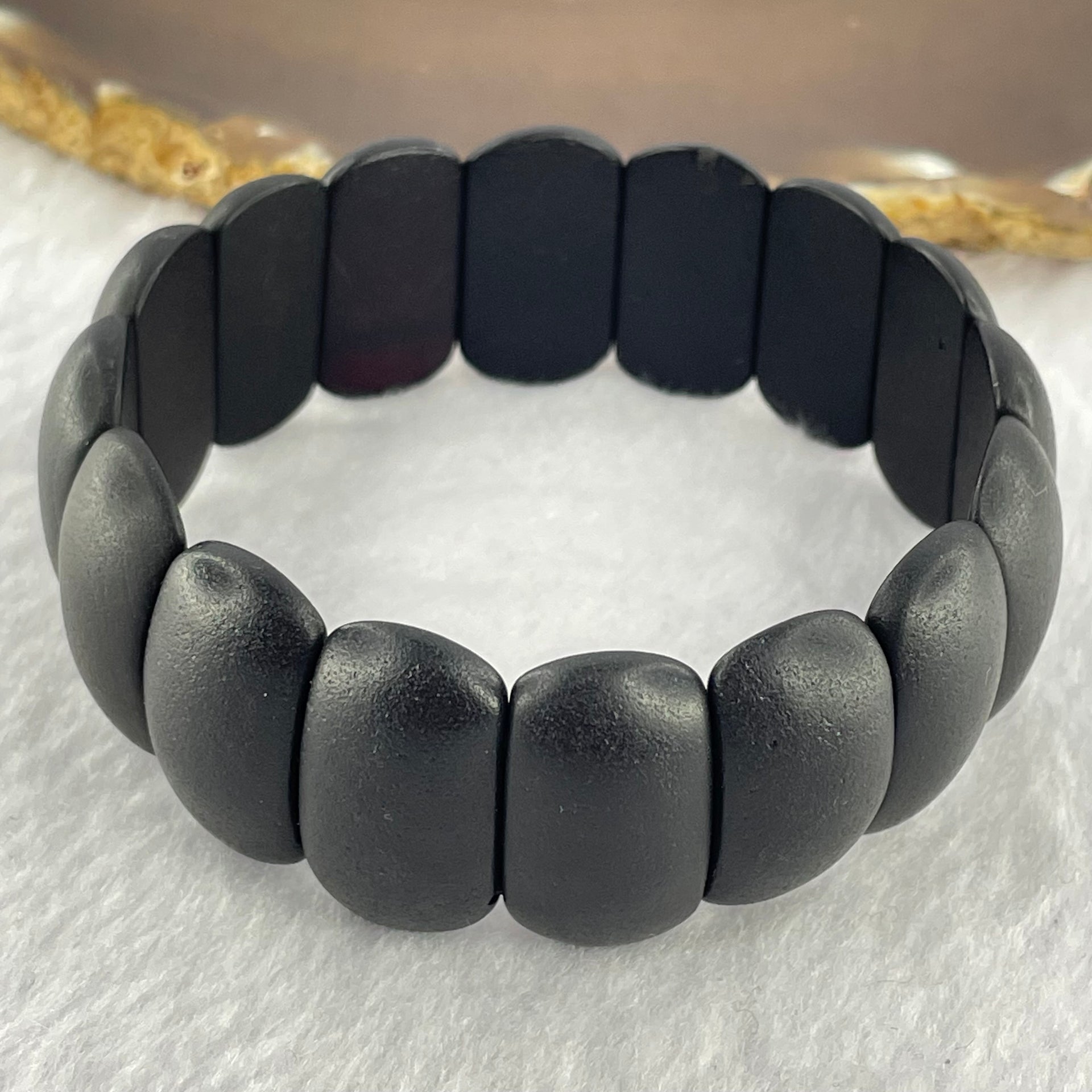 Natural Dark Matt Black Amber Beads Bracelet 天然大黑天翁琥珀手链 22.84g 24.8 by 14.4 by 6.9mm 16pcs - Huangs Jadeite and Jewelry Pte Ltd