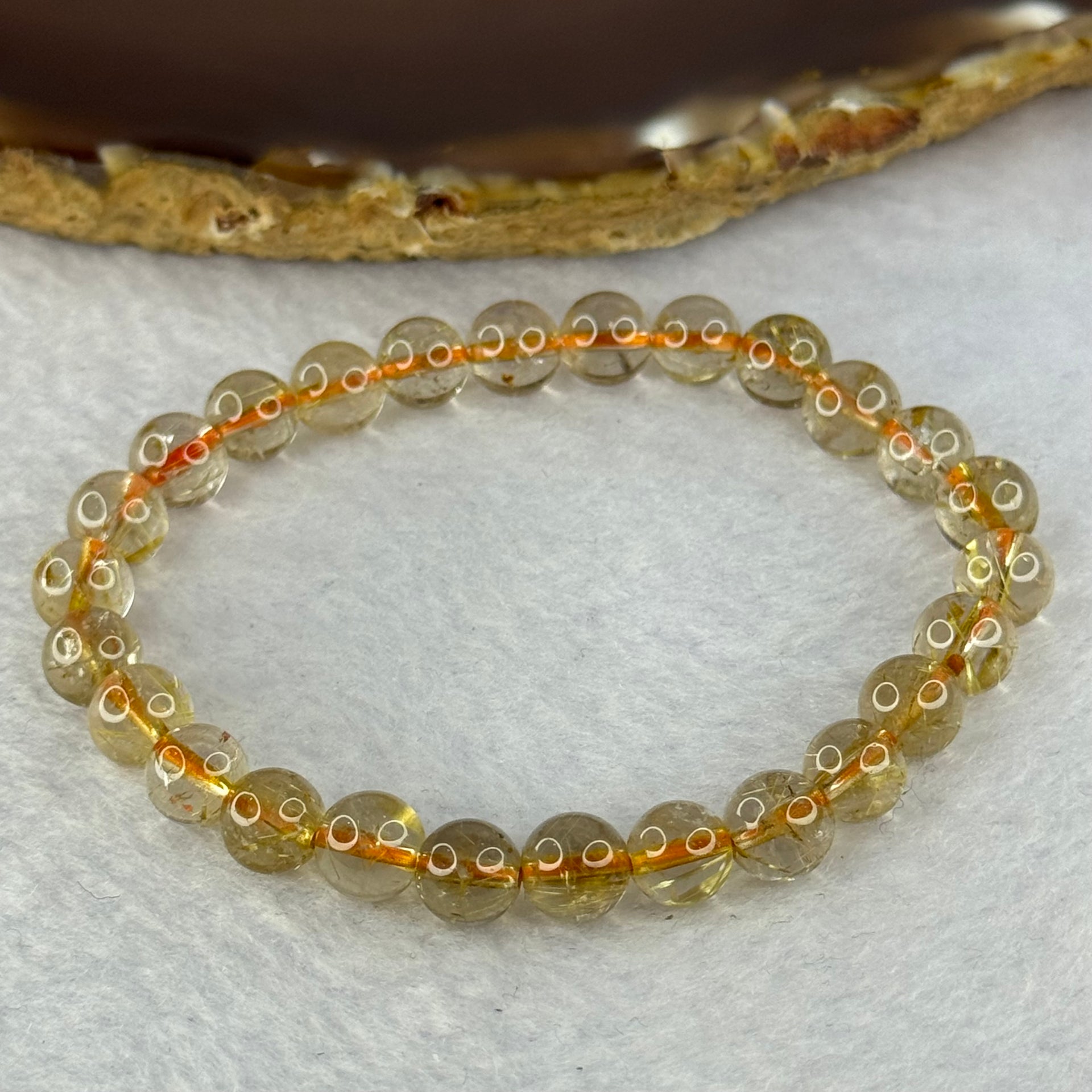 Natural Golden Rutilated Quartz Beads 天然金发水晶手链 12.90g 15cm 7.4mm 26 Beads - Huangs Jadeite and Jewelry Pte Ltd