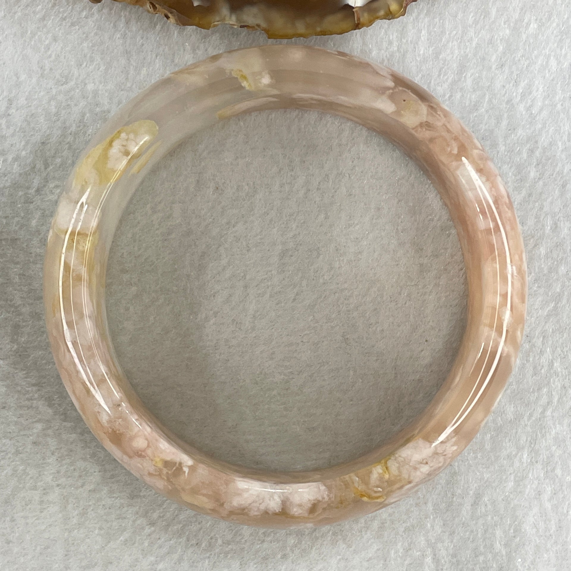 Natural Pinkish Flower Agate Bangle 85.96g Internal Diameter 62.5mm 23.1 by 9.1mm (Perfect) - Huangs Jadeite and Jewelry Pte Ltd