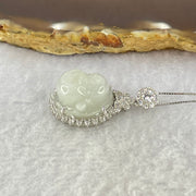 Type A Faint Lavender to White Milo Buddha with Crystals in S925 Sliver Pendant and Necklace 6.95g 16.2 by 16.2 by 8.5mm - Huangs Jadeite and Jewelry Pte Ltd