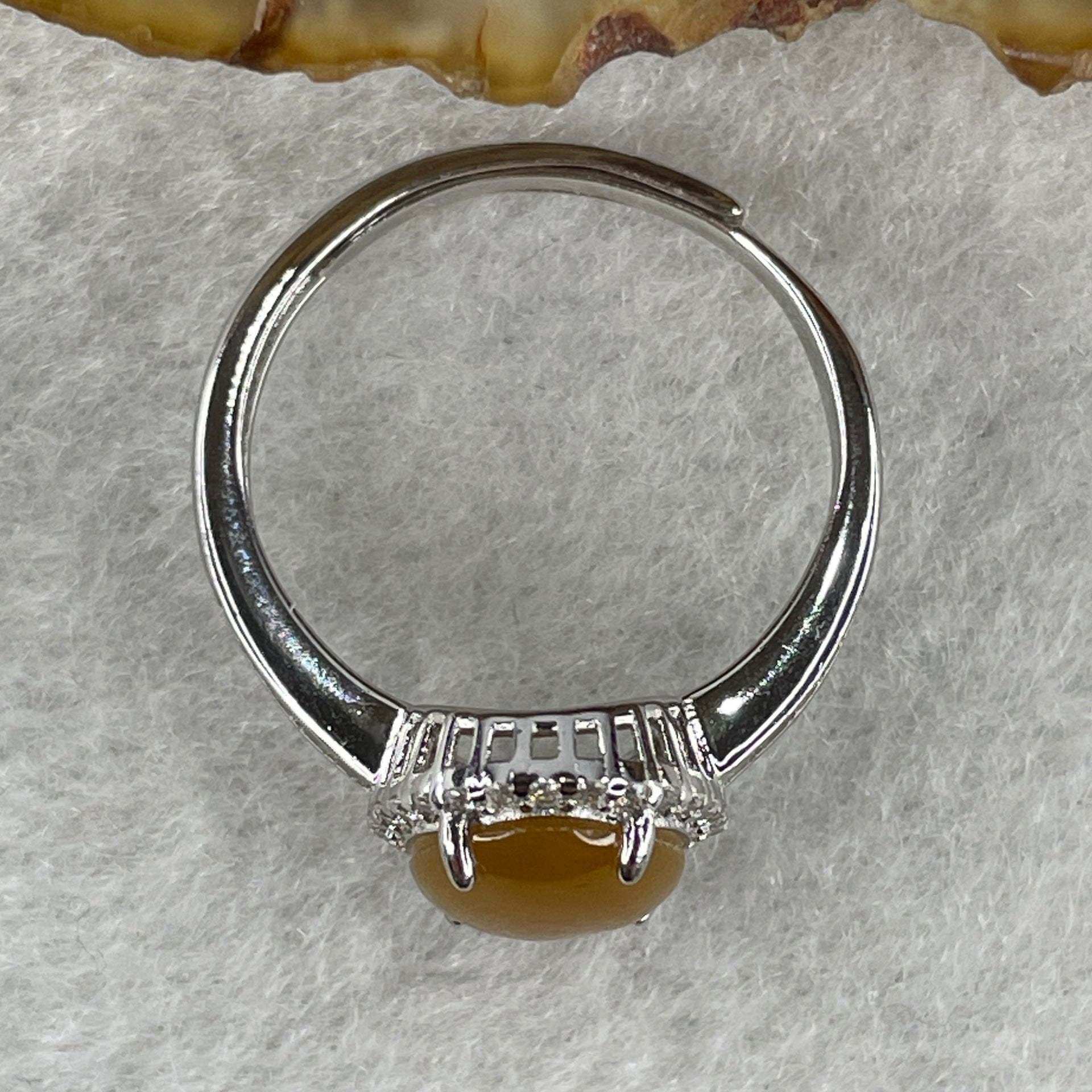 Type A Yellow Jadeite Ring in S925 Sliver with Cubic Zirconia 2.46g 10.0 by 7.5 by 3.0mm (Adjustable Size) - Huangs Jadeite and Jewelry Pte Ltd