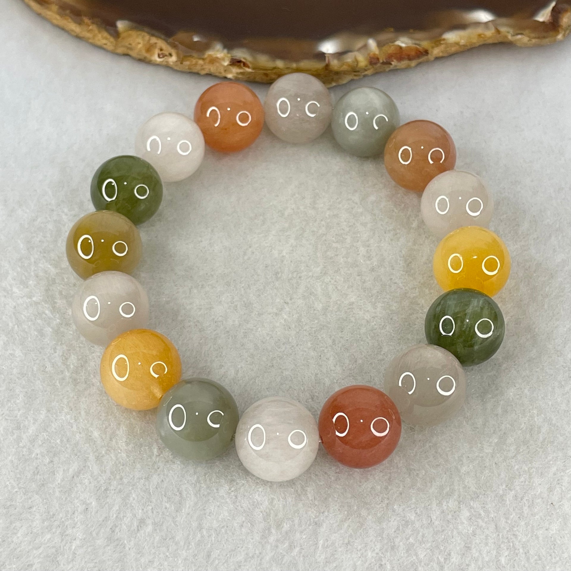 Above Average Grade Natural Muti Colour Rabbit Hair Rutilated Quartz Beads Bracelet 56.15g 18.5cm 13.7mm 16 Beads - Huangs Jadeite and Jewelry Pte Ltd