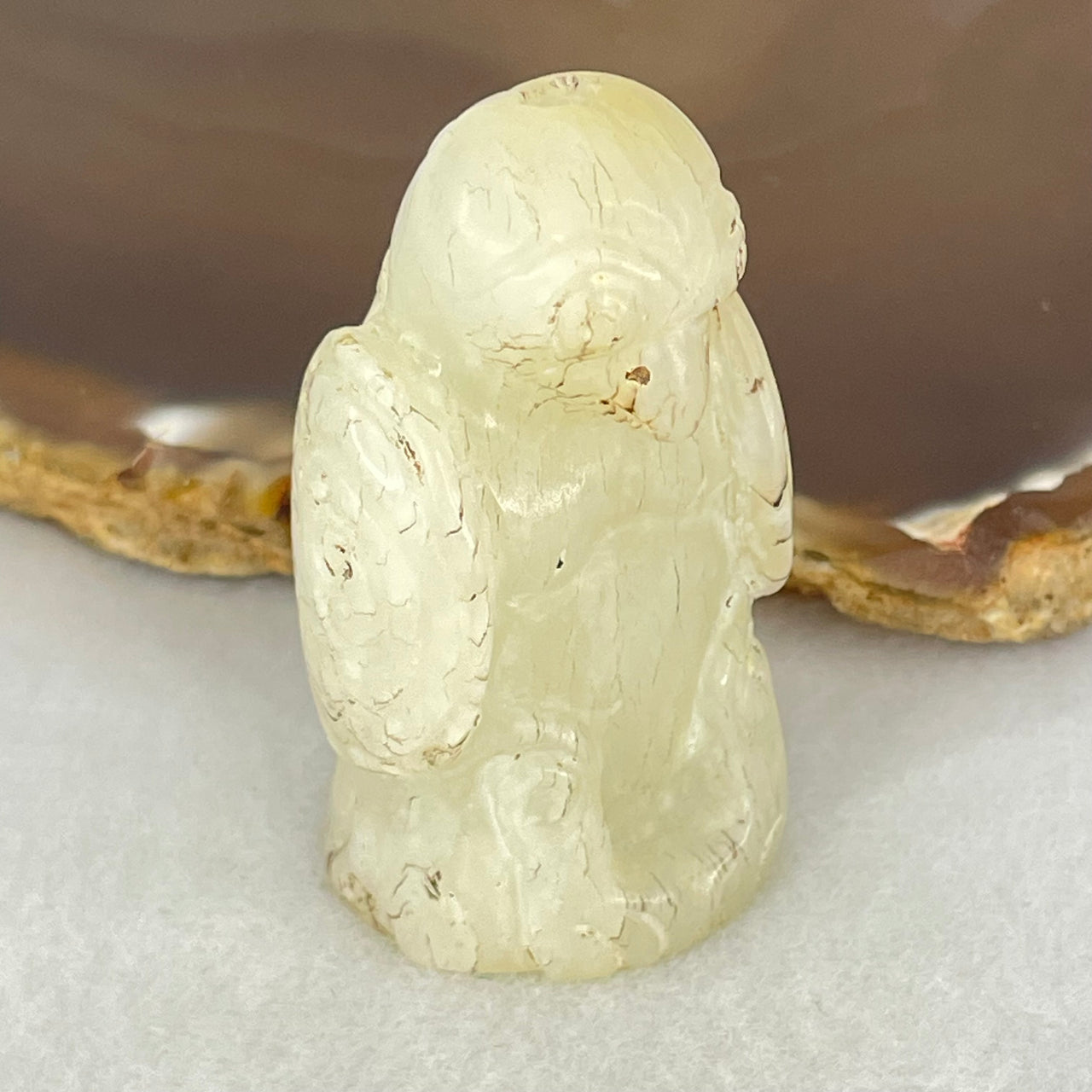 Antique Natural Yellowish White Nephrite Ancient Bird Man Mini Display 41.36g 46.6 by 27.1 by 22.2mm - Huangs Jadeite and Jewelry Pte Ltd