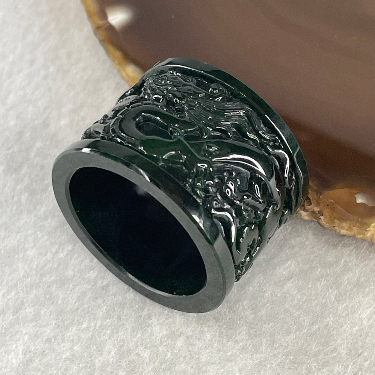 Rare Type A Old Mine Full Spicy Green Jade Jadeite Dragon Ring 17.59g US 14.75 HK 33.5 Inner Diameter 23.7mm Thickness 21.6 by 3.4 - Huangs Jadeite and Jewelry Pte Ltd