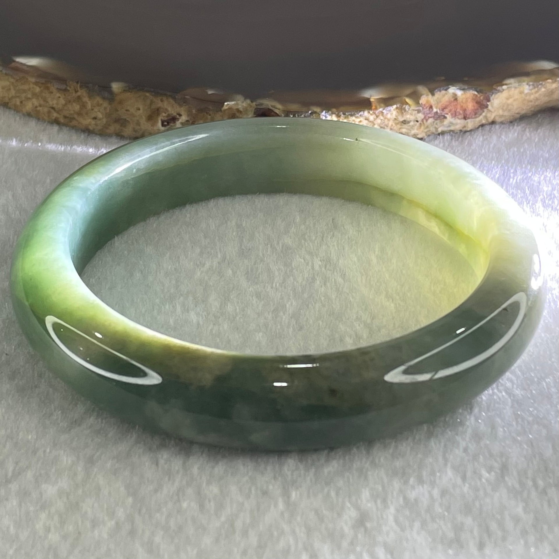 Type A Blueish Green Jadeite Bangle 62.80g Internal Diameter 59.4mm 12.7 by 8.6mm (External and Internal Lines) - Huangs Jadeite and Jewelry Pte Ltd