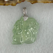 18K White Gold Type A Light Green Jadeite Squirrel Pendant with Natural Diamonds 5.68g 21.0 by 21.4 by 6.8mm - Huangs Jadeite and Jewelry Pte Ltd