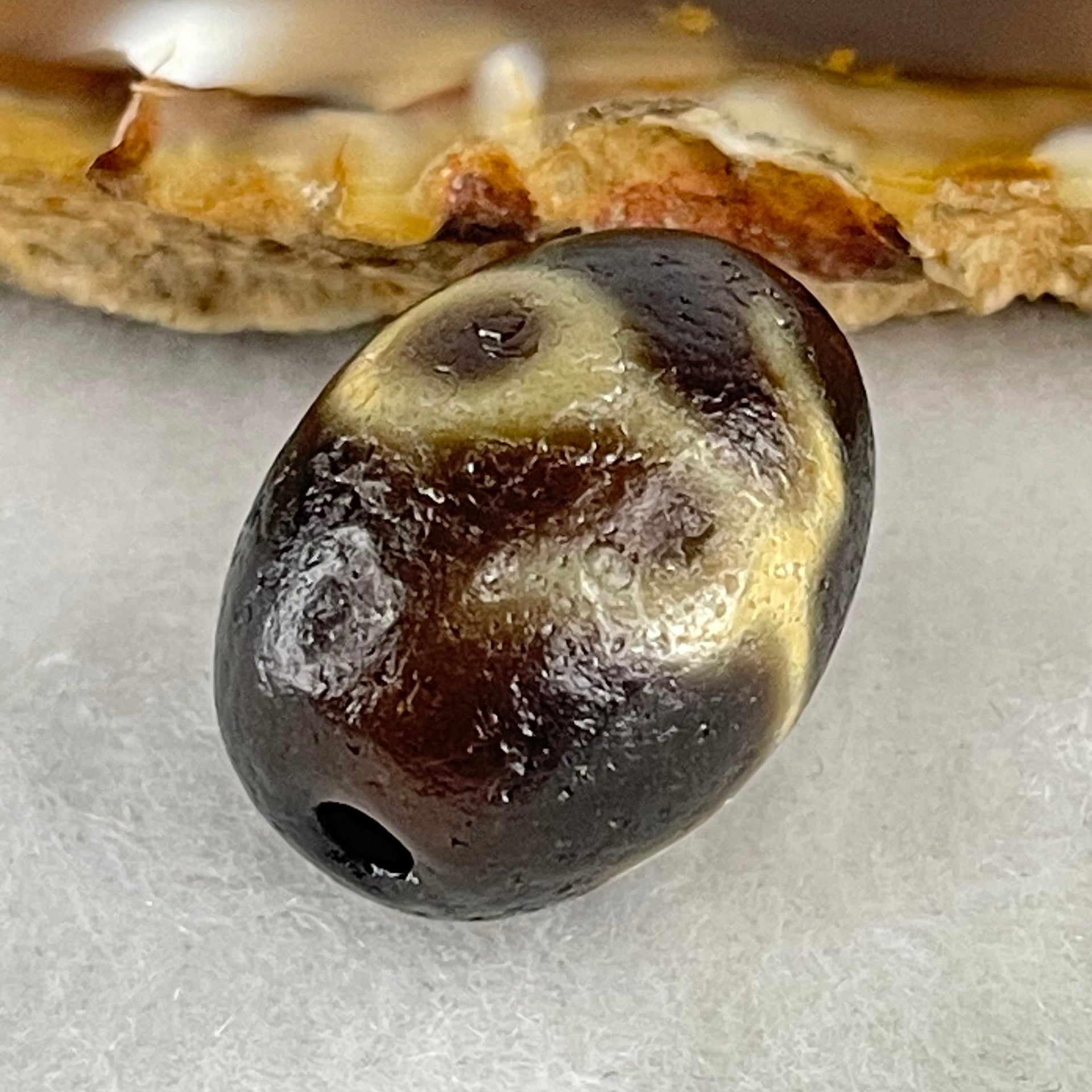 Natural Powerful Tibetan Old Oily Agate Patina Guiren Tairen Human Dzi Bead Totem Amulet Heavenly Master (Tian Zhu) 贵人天诛 6.09g 19.7 by 15.0mm - Huangs Jadeite and Jewelry Pte Ltd