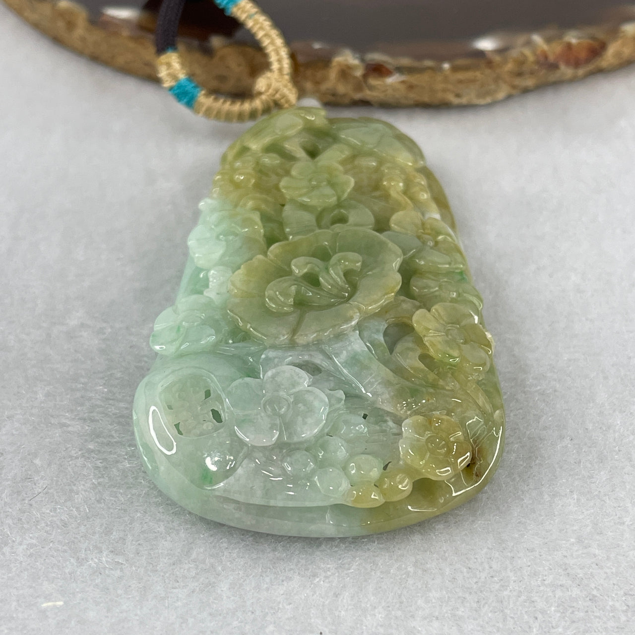 Natural Type A Green & Yellowish Jadeite Birds with Flower Pendant | 100% Untreated Master Carved Fei Cui Statement Talisman (89.42g | 80.9mm × 43.6mm × 12.2mm)