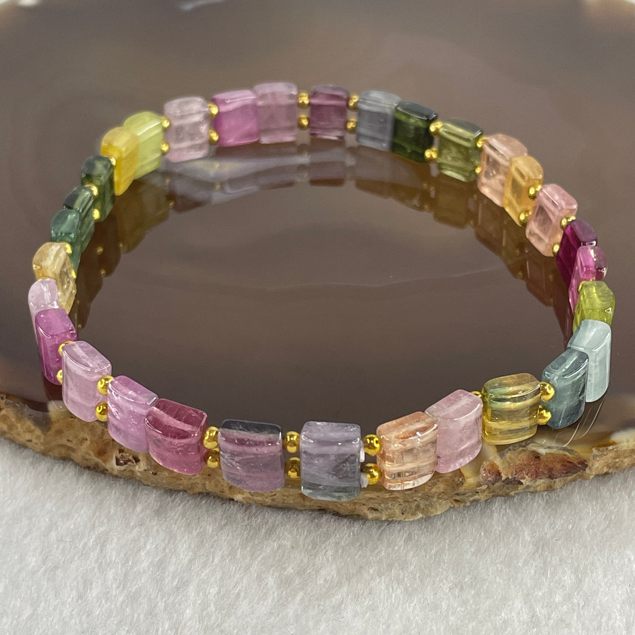 Certified Natural Rainbow Tourmaline Shoupai Bracelet14.60g 20.5cm 8.2mm 31pcs