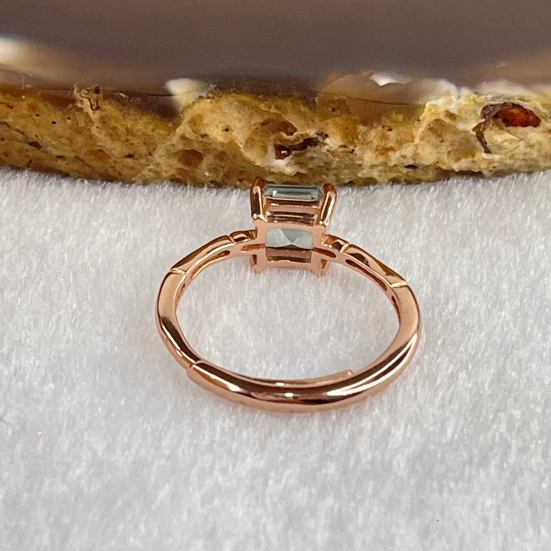 Natural Green Fluorite with Crystals In S925 Sliver Rose Gold Color Ring (Adjustable Size) 1.55g 5.7 by 4.2mm - Huangs Jadeite and Jewelry Pte Ltd