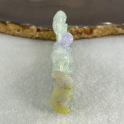 Type A Light Green with Deep Bright Lavender and Yellow Jadeite Pendant 45.66g 8.3 by 3.9 by 11mm with Wooden Stand - Huangs Jadeite and Jewelry Pte Ltd