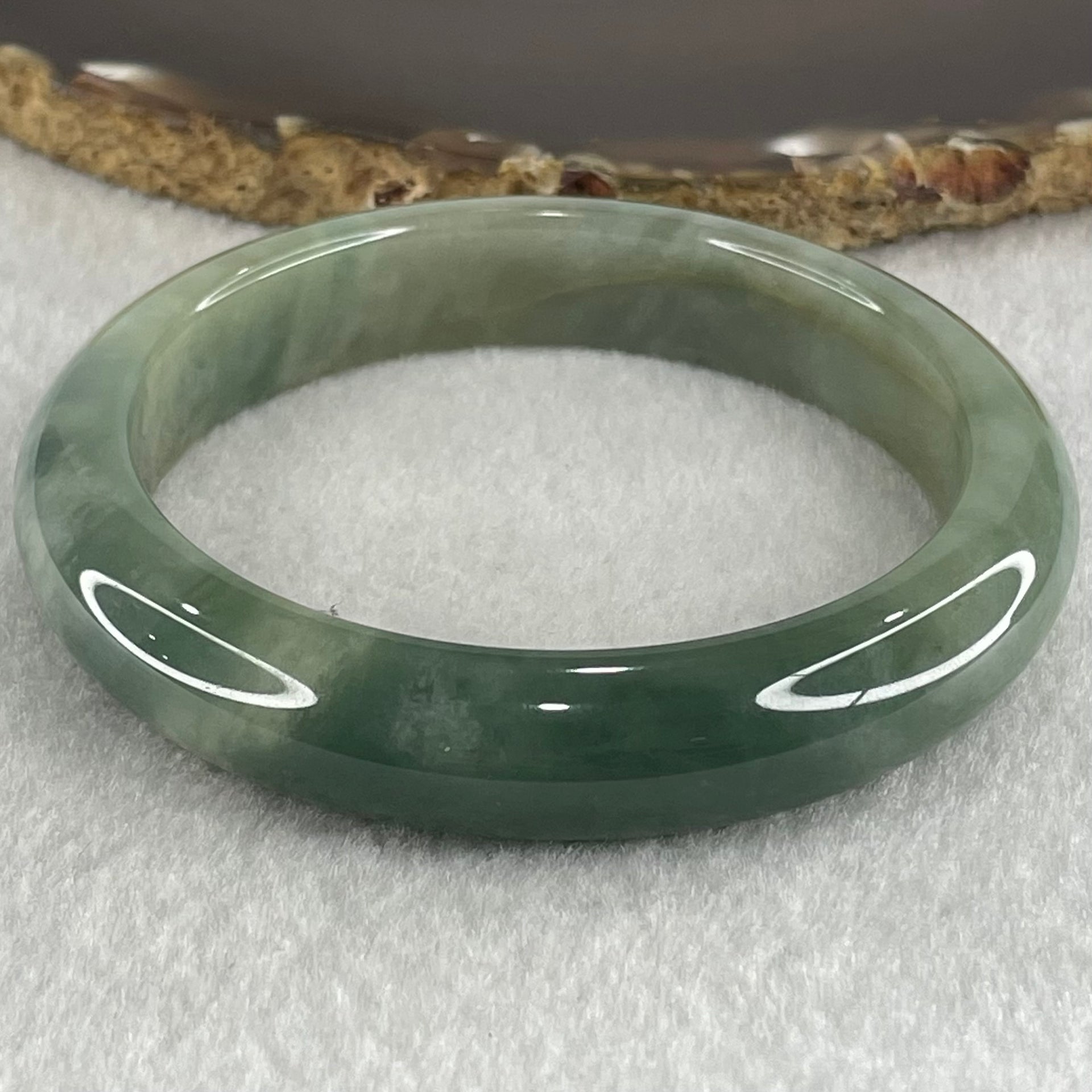 Type A Blueish Green Jadeite Bangle 62.80g Internal Diameter 59.4mm 12.7 by 8.6mm (External and Internal Lines) - Huangs Jadeite and Jewelry Pte Ltd