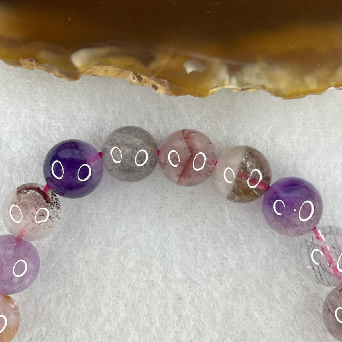 Certified Above Average Grade Natural Super 7 Crystal Beads Bracelet | 8.8mm Sacred 7-Mineral Synergy Power (20.42g | 16cm Wrist Sizing | 22 Beads)
