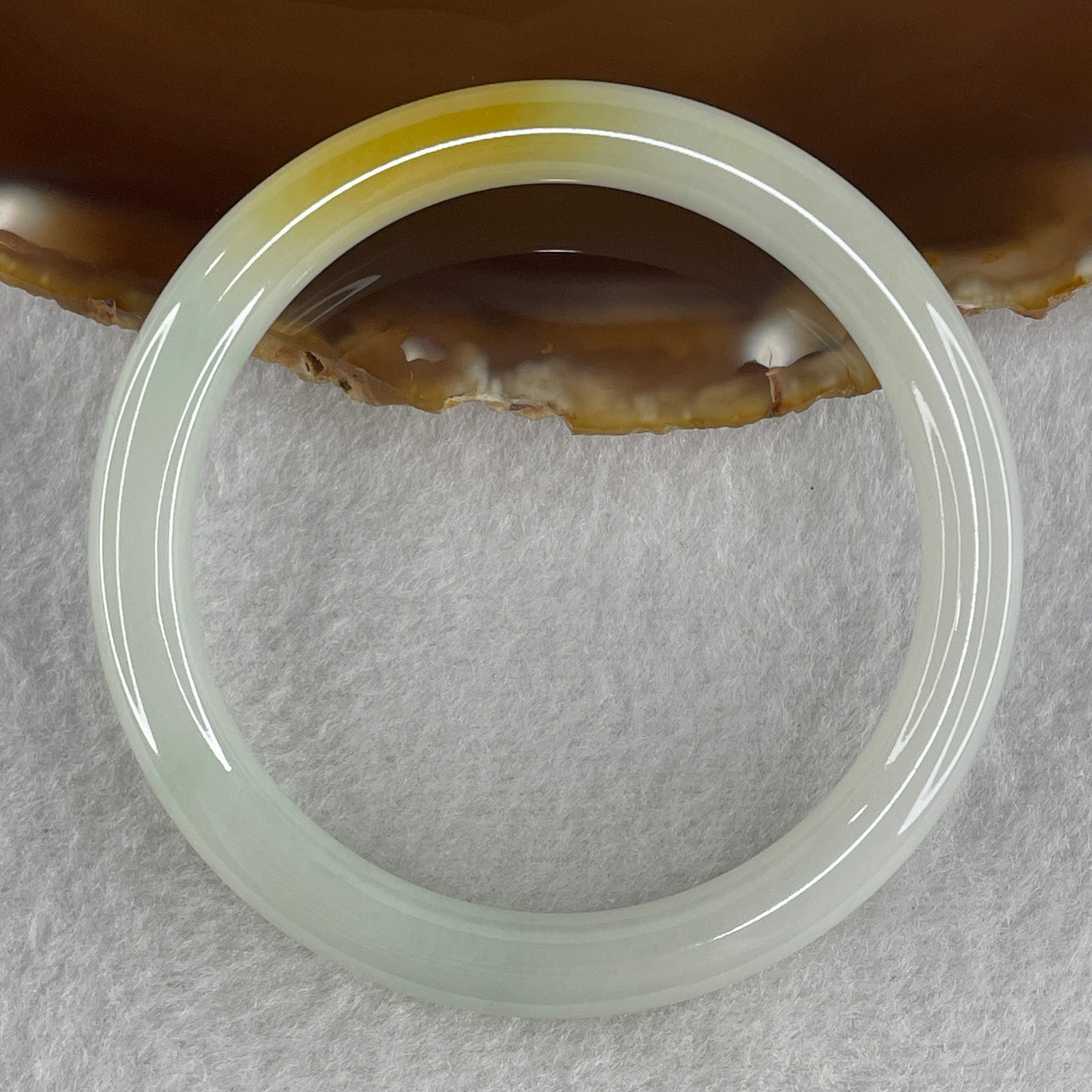 Certified Type A White to Faint Green with Yellowish Spot Jadeite Bangle Internal Diameter 53.1mm 53.18g 7.6 by 7.6m ( Close to Perfect )