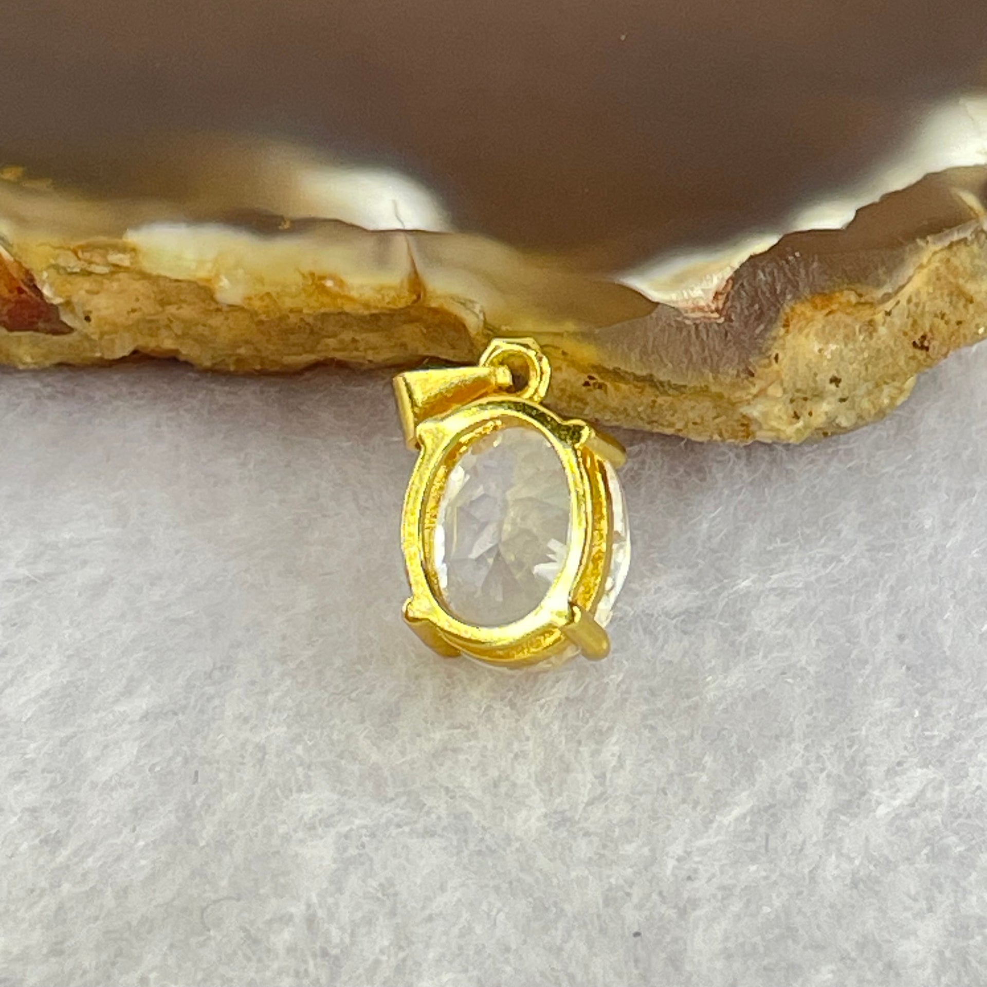 Natural Madagascar Blue Moonstone in S925 Silver Gold Color Pendant 1.27g 10.1 by 7.2 by 5.0mm - Huangs Jadeite and Jewelry Pte Ltd