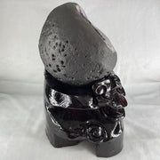 Natural Deep Intense Purple Amethyst Cave with Wooden Stand 5,981.0g 225.0 by 160.0 by 260.0mm - Huangs Jadeite and Jewelry Pte Ltd