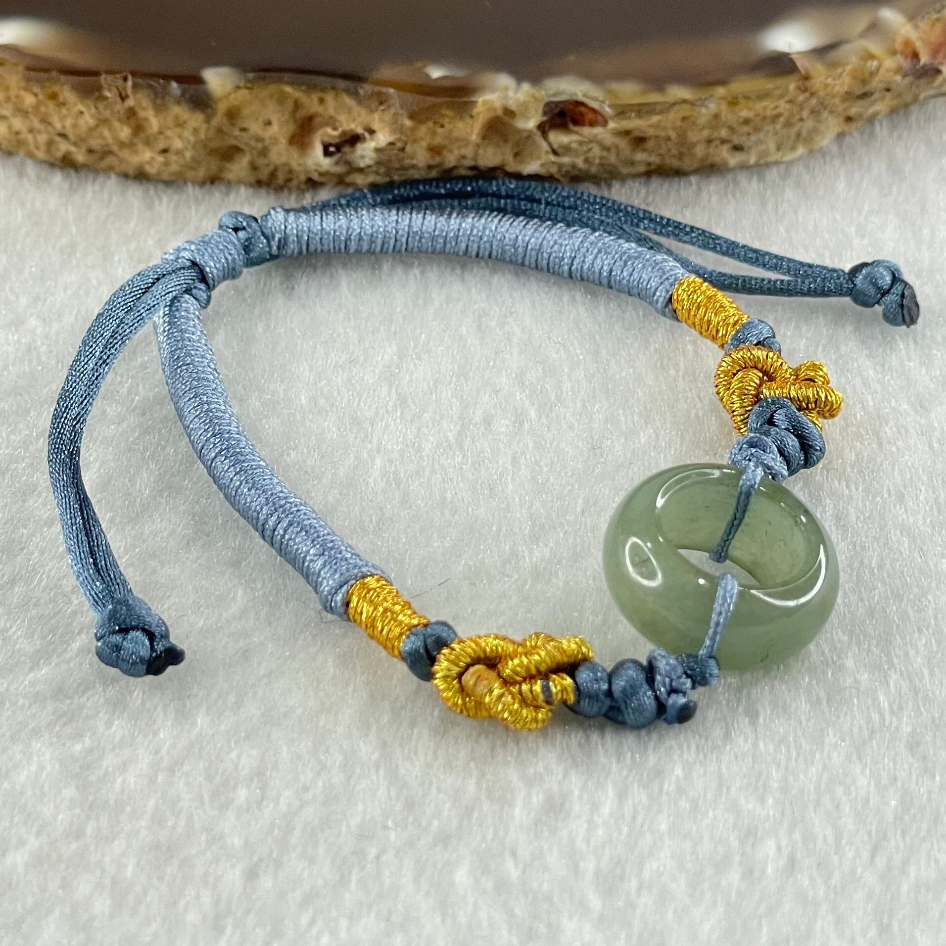 Type A Blueish Green Jadeite Ping An Kou String Bracelet 3.06g 14.9 by 6.8mm - Huangs Jadeite and Jewelry Pte Ltd