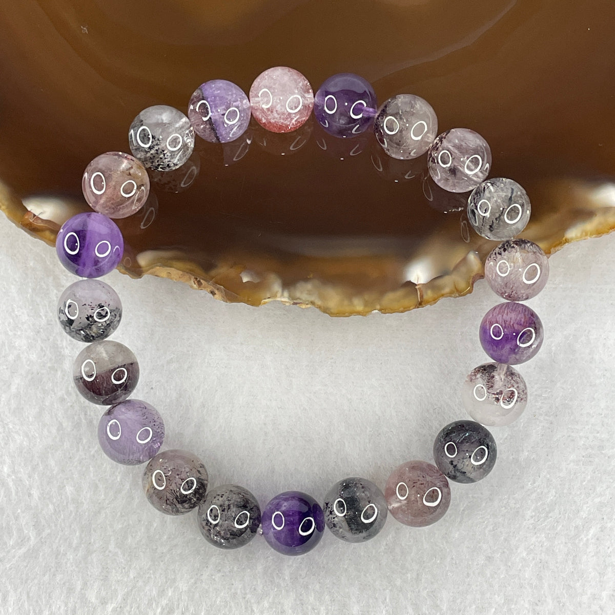 Certified Above Average Grade Natural Super 7 Crystal Beads Bracelet | 9.9mm Sacred 7-Mineral Synergy Statement Power (27.18g | 17cm Wrist Sizing | 21 Beads)