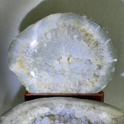 Natural White Agate Wealth Pot with Wooden Stand 3,073.0g 195.0 by 210.0 by 180.0mm - Huangs Jadeite and Jewelry Pte Ltd