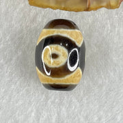 Natural Powerful Tibetan Old Oily Dark Brown With White Agate 3 Eyes Dzi Bead Heavenly Master (Tian Zhu) 三眼天诛 5.26g 19.3 by 13.8mm - Huangs Jadeite and Jewelry Pte Ltd