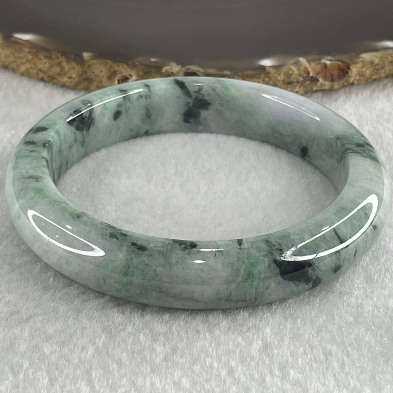 Type A Light Green Lavender with Dark Blueish Green Piao Hua Jadeite Bangle 69.22g Internal Diameter 60.8mm 13.0 by 9.1mm - Huangs Jadeite and Jewelry Pte Ltd