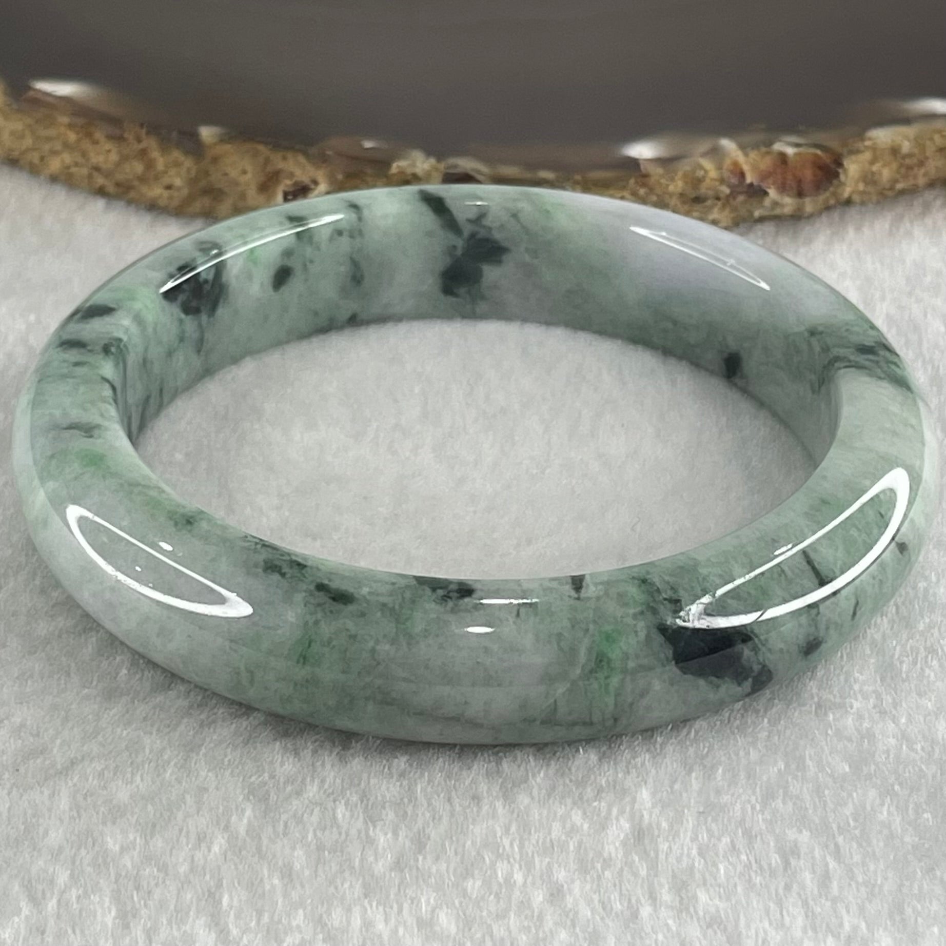 Type A Light Green Lavender with Dark Blueish Green Piao Hua Jadeite Bangle 69.22g Internal Diameter 60.8mm 13.0 by 9.1mm - Huangs Jadeite and Jewelry Pte Ltd