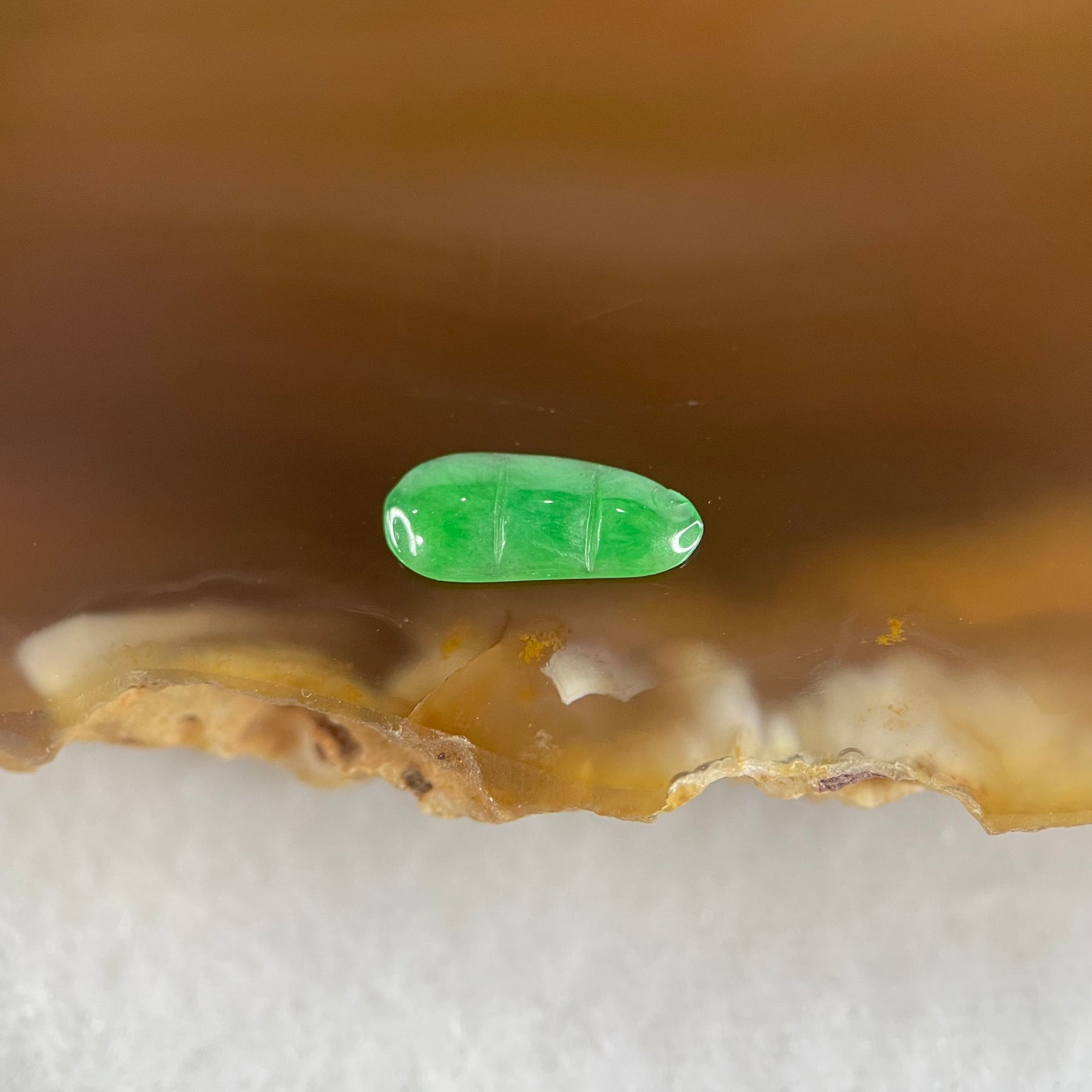 Type A Old Mine Full Green Jadeite Peapod Charm Stone For Setting 0.09g 10.2 by 4.4 by 1.2mm - Huangs Jadeite and Jewelry Pte Ltd