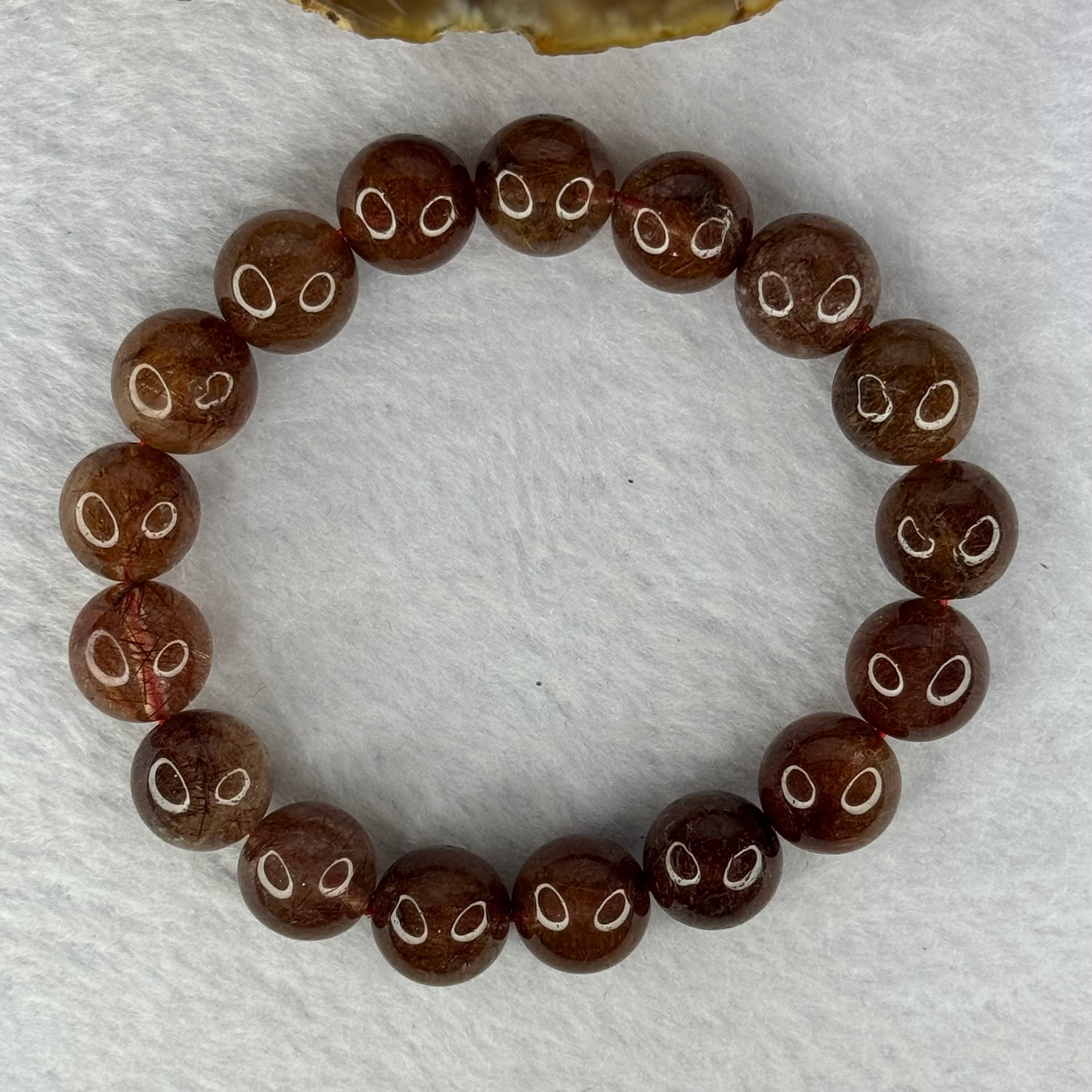 Natural Copper Rutilated Quartz Beads Bracelet 天然銅髮晶手镯 37.22g 17cm 11.8mm 17 Beads - Huangs Jadeite and Jewelry Pte Ltd