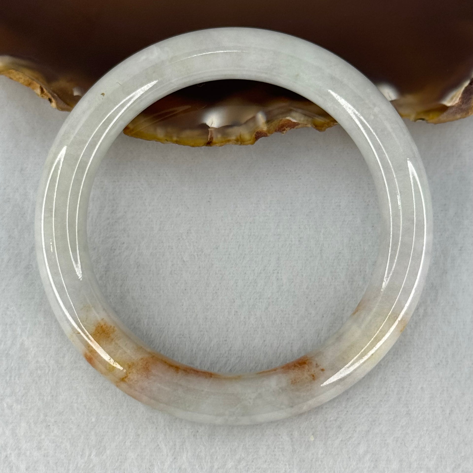 Type A Faint Green Lavender with Brownish Red Patches Jadeite Bangle Internal Diameter 54.1mm 49.27g 9.9 by 9.5mm (Slight Internal Line) - Huangs Jadeite and Jewelry Pte Ltd