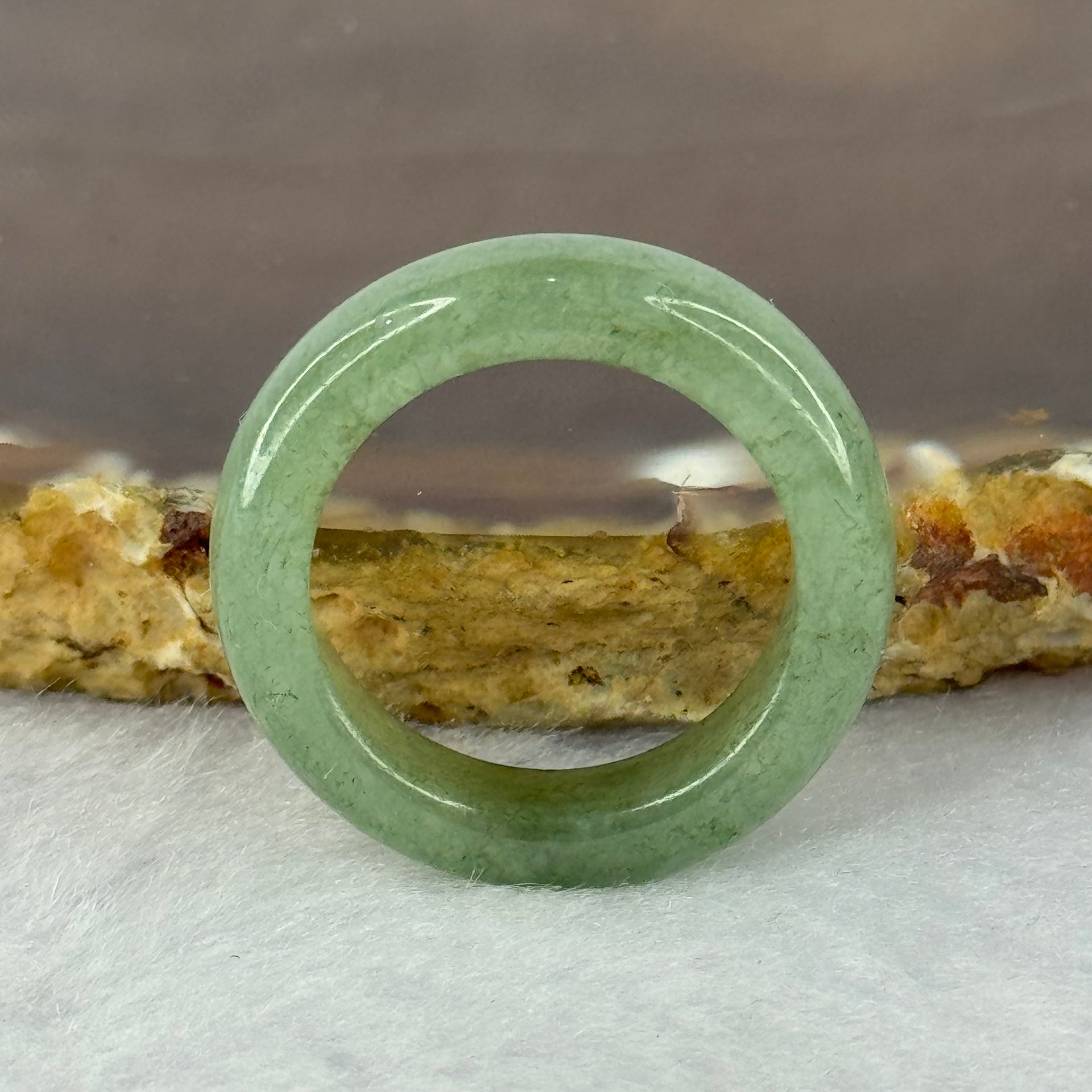 Type A Green Jadeite Ring 4.05g 6.0 by 3.9mm US7 HK15.5 (Slight External Line) - Huangs Jadeite and Jewelry Pte Ltd