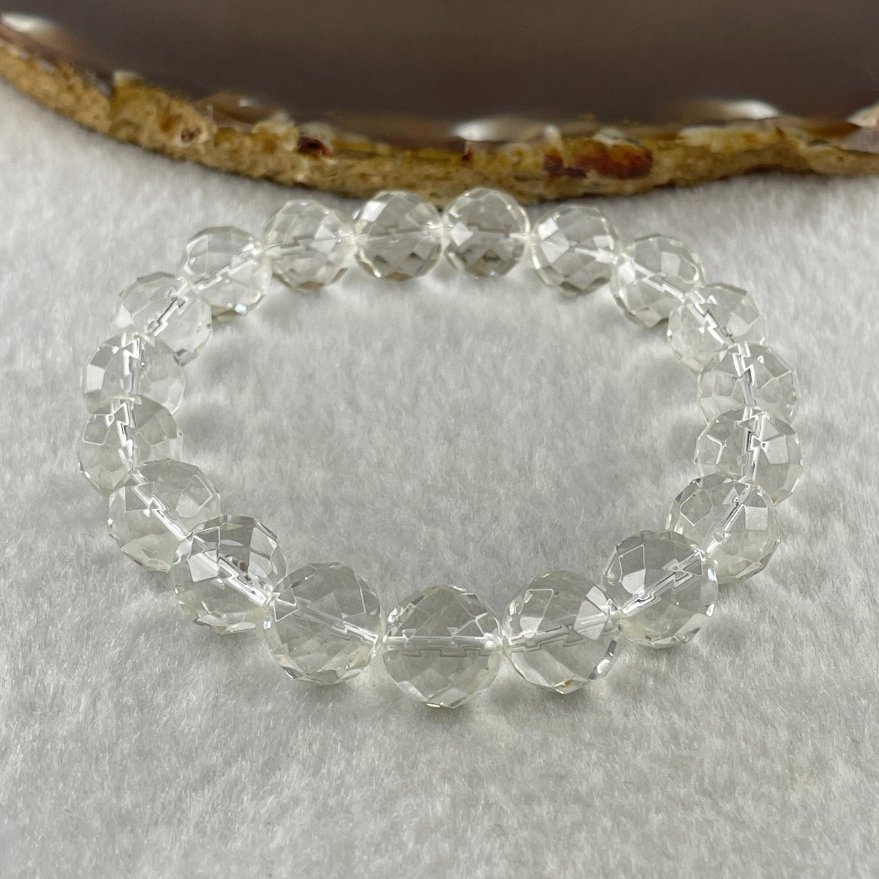 Natural Clear Quartz Faceted Beads Bracelet 24.34g 15.5cm 10.2mm 19 Beads - Huangs Jadeite and Jewelry Pte Ltd