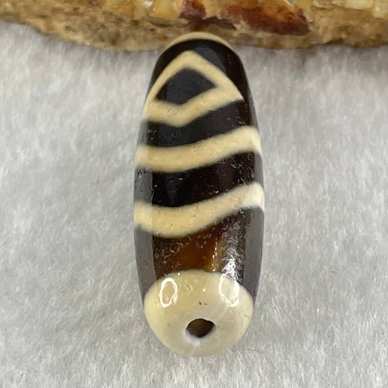 Natural Powerful Tibetan Old Oily Water Pattern One Eye Vajra With Nectar Vessel Treasure Bottle Agate Bead Heavenly Master (Tian Zhu) 天珠 8.83g 38.0 by 12.3mm - Huangs Jadeite and Jewelry Pte Ltd