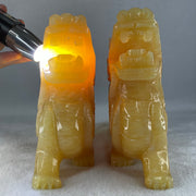 Natural Yellow Calcite Pixiu Display Pair 4085.7g 205.0 by 59.3 by 165.0mm - Huangs Jadeite and Jewelry Pte Ltd