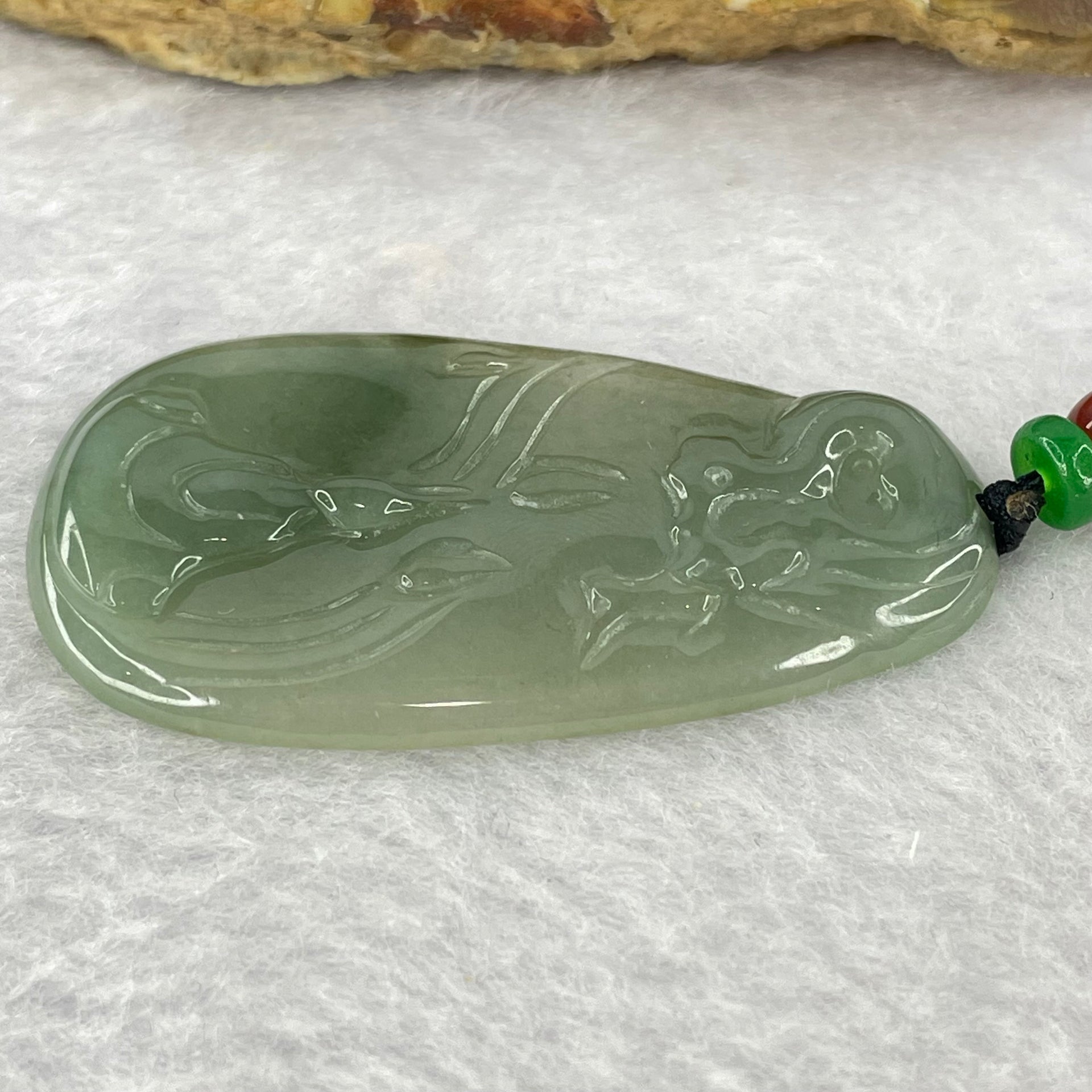 Type A Blueish Green Jadeite Benefactor Pendent 12.10g 48.0 by 26.0 by 4.2mm - Huangs Jadeite and Jewelry Pte Ltd