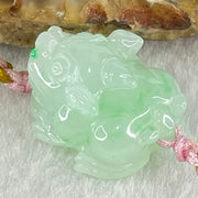 Type A Light Green with Emerald Green Spots Jadeite Male Pixiu String Bracelet 5.46g 15cm 19.5 by 16.3 by 11.2mm - Huangs Jadeite and Jewelry Pte Ltd