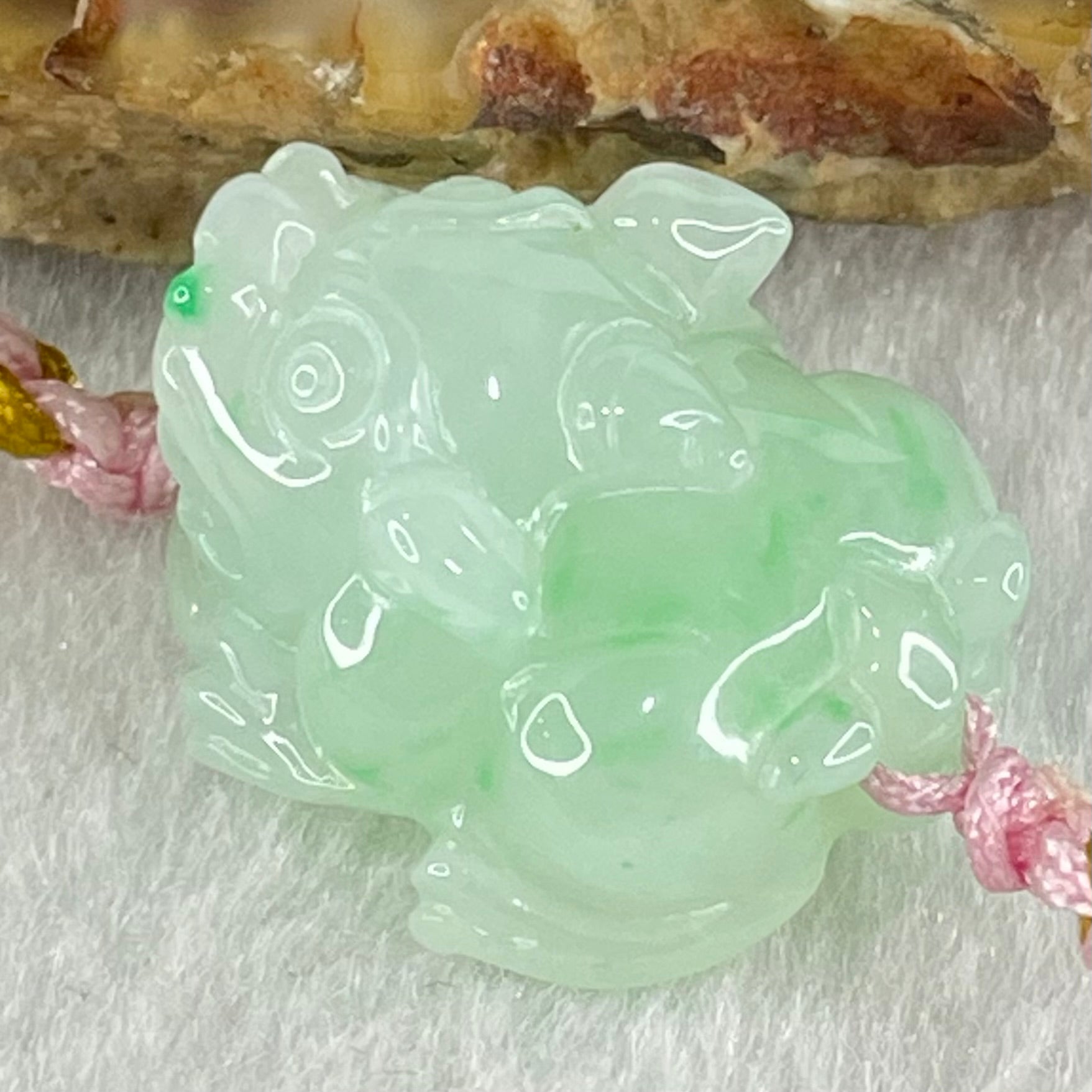 Type A Light Green with Emerald Green Spots Jadeite Male Pixiu String Bracelet 5.46g 15cm 19.5 by 16.3 by 11.2mm - Huangs Jadeite and Jewelry Pte Ltd