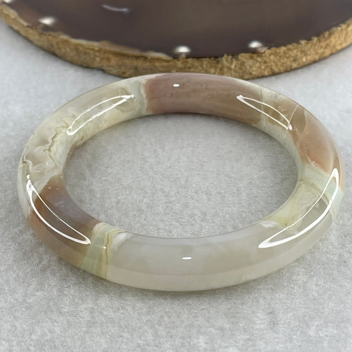 Natural Pink with Blue Flower Agate Bangle Set 114.67g Inner Diameter 55.5mm 10.6 by 11.0mm (Close to Perfect) - Huangs Jadeite and Jewelry Pte Ltd