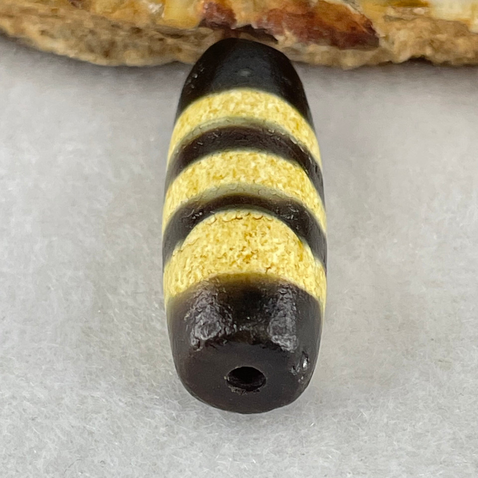 Natural Powerful Tibetan Old Oily Agate 3 Lines Dzi Bead Heavenly Master (Tian Zhu) 三行天诛 5.80g 29.2 by 11.2mm - Huangs Jadeite and Jewelry Pte Ltd