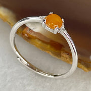 Type A Red Cabochon Jadeite in S925 Sliver Ring (Adjustable Size) 0.80g 4.3 by 1.5mm - Huangs Jadeite and Jewelry Pte Ltd