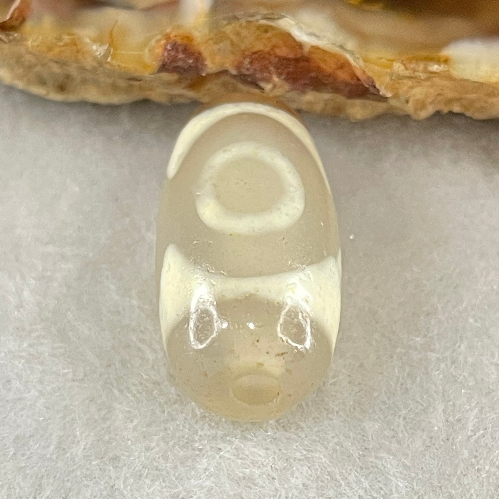Natural Powerful Tibetan Old Oily Agate 3 Eyes Dzi Bead Heavenly Master (Tian Zhu) 三眼天诛 3.10g 19.4 by 10.4mm - Huangs Jadeite and Jewelry Pte Ltd