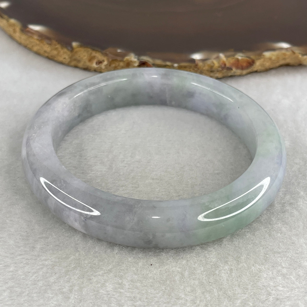 Natural Type A Translucent Multicolor Jadeite Bangle | 57.4mm Vivid Lavender with Refreshing Light Green | Very Slight Internal Line "Chun Dai Cai" Round Wrist Heirloom (64.49g 12.1x9.3mm)