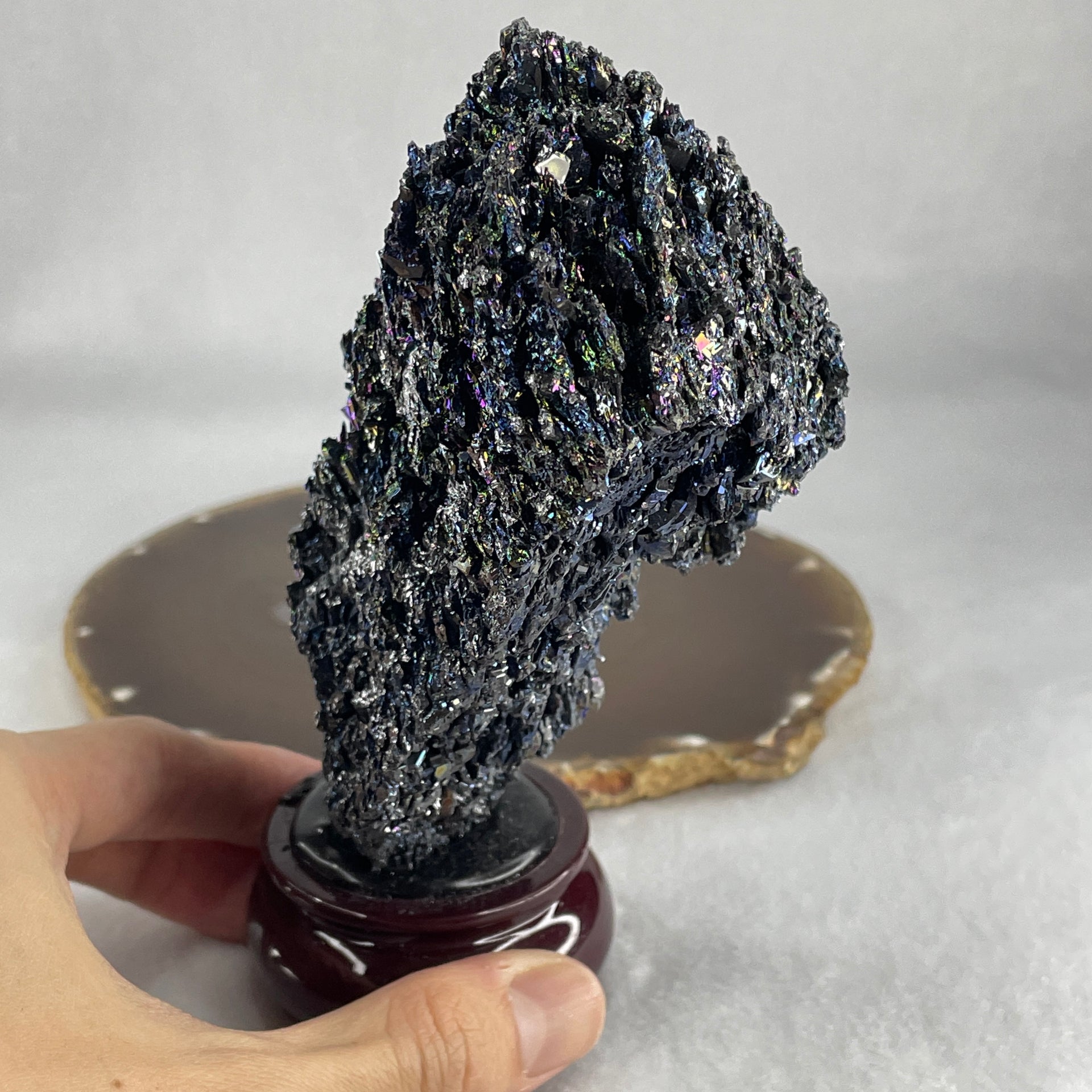 Natural-Black-Moissanite-Rough-Display-with-Wooden-Stand-367.75g-79.0-by-77.0-by-145.8mm
