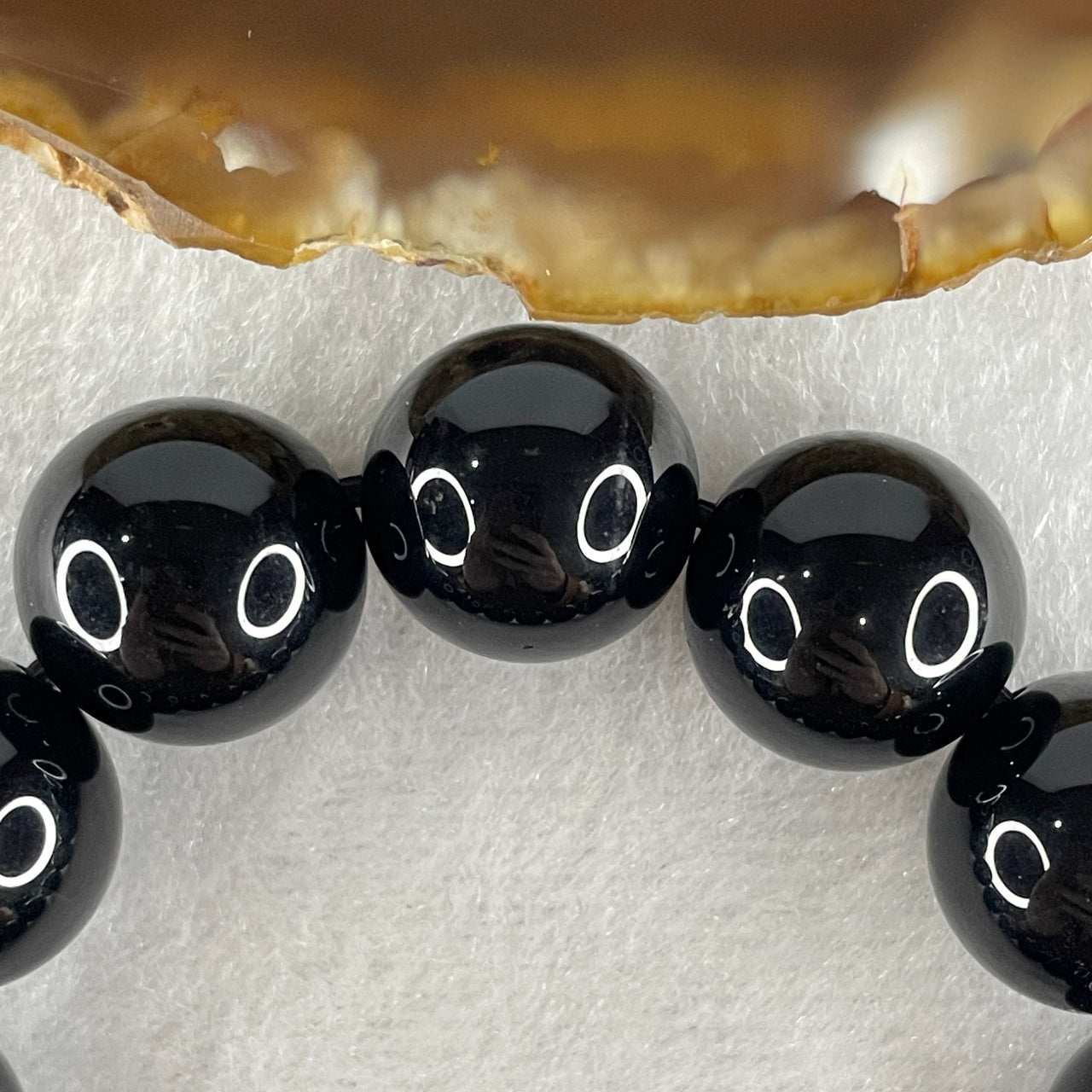 Natural Black Moldavite Meteorite Crystal Beads Bracelet 41.31g 13cm 14.2mm 12 Beads