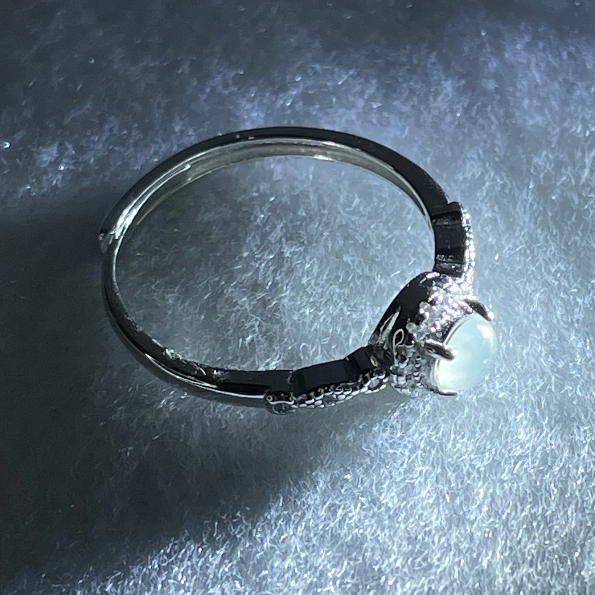 Type A Semi Icy Light Lavender Cabochon Jadeite in S925 Sliver Ring (Adjustable Size) 1.43g 4.2 by 2.5mm - Huangs Jadeite and Jewelry Pte Ltd