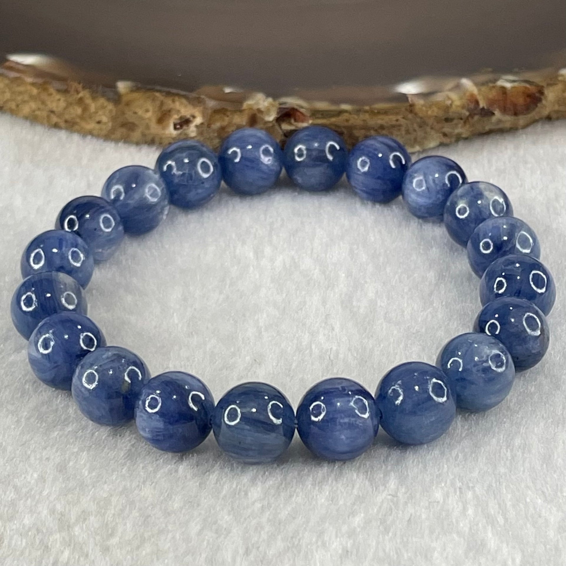 Natural Blue Kyanite Beads Bracelet 31.94g 15.5cm 9.8mm 20 Beads - Huangs Jadeite and Jewelry Pte Ltd